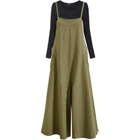 MINTLIMIT Women's Casual Cotton Linen Jumpsuit Solid Color Plus Size Overalls Baggy Wide Leg Pants Loose Rompers Jumpsuits 501#Pink XL