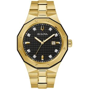 Bulova Men's Classic Stainless Steel 3-Hand Date Quartz Watch with Diamonds and Black Dial, 44mm Style: 98D103 in Kuwait