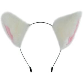 E-TING Cat Fur Ears Hair Clip with Headband Halloween Christmas Anime Party Costume Cosplay Accessories (Brown with Beige inside)