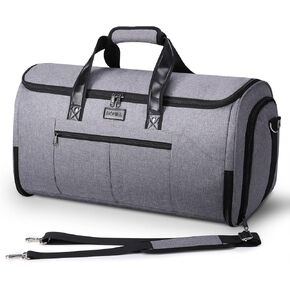 HOMIEE Garment Bags for Travel Mens Suit, Convertible Carry on Duffel Bag, 2 in 1 Hanging Suitcase with Shoe Compartment, Waterproof Weekender Bag for Business Travel Wedding, Grey