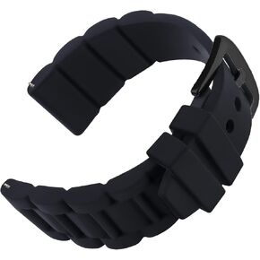 24mm Black Silicone Rubber Watch Strap Band Stainless Steel Black Buckle for Fossil Watch