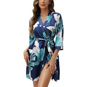 Samring Women's Bride Bridesmaids Robe Short Satin Kimono Robes for Wedding & Bridal Party Silk Bathrobes for Women