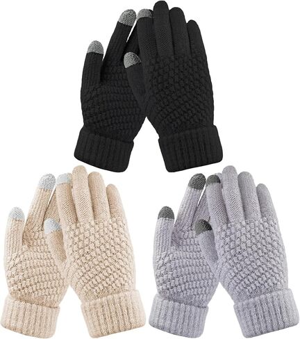 HRUTANE Womens Touch Screen Gloves Winter Warm Fleece Lined Gloves Elastic Cuff Texting Mittens Gifts 3 Pairs in Kuwait