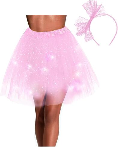 Women's Tulle Tutu Skirt with Lace Bow Headband, Light Up Starry Sky Elastic Ballet Dance Skirt for Party Halloween in Kuwait