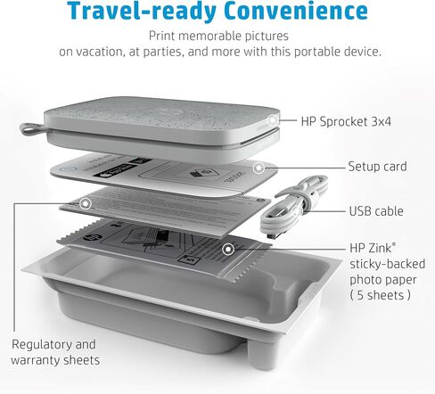 طابعة الصور الفورية HP Sprocket 3x4 - المجموعة: 20 حزمة من ورق زنك، حافظة، ألبوم صور، أقلام تحديد، مجموعة ملصقات in Kuwait