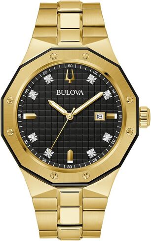 Bulova Men's Classic Stainless Steel 3-Hand Date Quartz Watch with Diamonds and Black Dial, 44mm Style: 98D103 in Kuwait