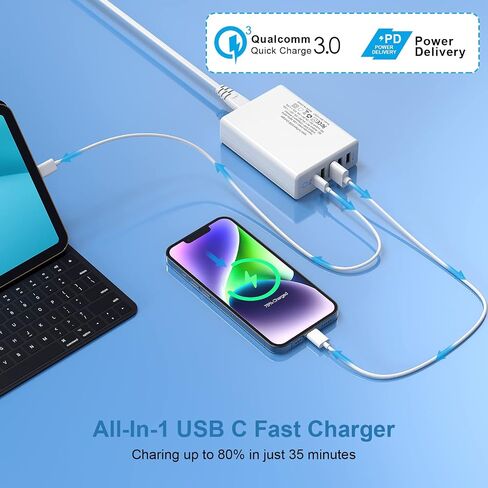 USB Wall Charger, Multiport Fast Charging Block, USB Fast Charger 60W 5 Port Charger Station PD Adapter for All cell Phone, Tablet -White in Saudi Arabia