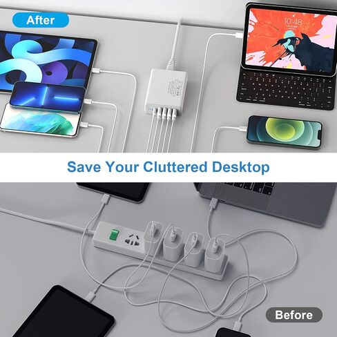 USB Wall Charger, Multiport Fast Charging Block, USB Fast Charger 60W 5 Port Charger Station PD Adapter for All cell Phone, Tablet -White in Saudi Arabia
