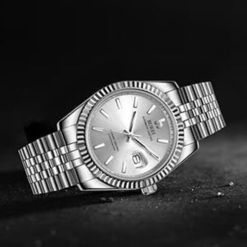 BUREI Mens Watch Luxury Automatic Self-Winding Watches Date Sapphire Crystal Business Stainless Steel Watches for Men 41MM in Kuwait