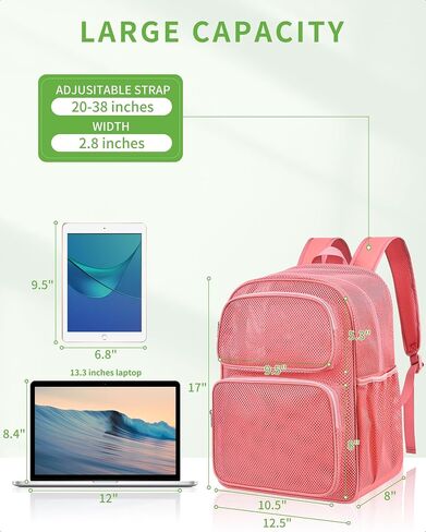 MAY TREE Mesh Backpack for School with Inner Laptop Compartment, Heavy Duty Mesh Backpacks for Adults Girls Boys Kids with Padded Shoulder Straps, Large Mesh Backpack for Travel Beach Hiking - Black in Saudi Arabia