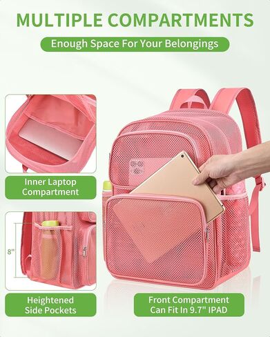 MAY TREE Mesh Backpack for School with Inner Laptop Compartment, Heavy Duty Mesh Backpacks for Adults Girls Boys Kids with Padded Shoulder Straps, Large Mesh Backpack for Travel Beach Hiking - Black in Saudi Arabia