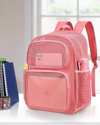 MAY TREE Mesh Backpack for School with Inner Laptop Compartment, Heavy Duty Mesh Backpacks for Adults Girls Boys Kids with Padded Shoulder Straps, Large Mesh Backpack for Travel Beach Hiking - Black in Saudi Arabia