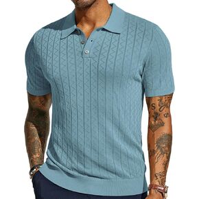 PJ PAUL JONES Mens Knitted Polo Shirts Short Sleeve Textured Pullover Golf Polo T Shirts