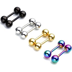 Zysta 4 Pairs Stainless Steel 14/16G Mixed Colors Body Piercing Barbells 6-16mm Post Studs Earring NippleTongue Helix Tragus Cartilage Labret Medusa Lip Eyebrow Straight Bar Ball Screw in Kuwait