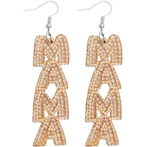 Long Pearl MAMA Letter Earrings Shining Rhinestone Crystal MAMA Earrings for Women Girls Jewelry