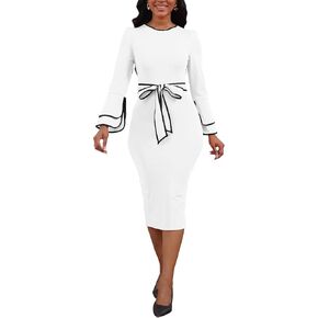Women's Print Dresses Work Business Bodycon Sleeve Round Neck Pencil Dresses