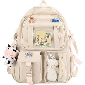 New Aesthetic Backpack Kawaii Backpack with Badge Pins Keychain Pendant Light Weight Travel Backpack