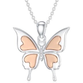 LWXIE Diamond Butterfly Necklace for Women 925 Sterling Silver Blue Butterfly Heart Pendant Necklace with Lab Grown Diamonds Jewelry Gifts for Mom Wife Girlfriend Daughter Sister Friend