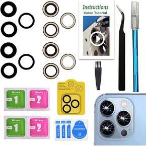 for iPhone 13 Pro and iPhone 13 Pro Max Camera Lens Replacement,2 Sets OEM Original Camera Glass Lens for iPhone 13 Pro/iPhone 13 Pro Max with Pre-Installed Adhesive+Repair Tools