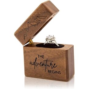 MUUJEE Pinky Promise Slim Engagement Ring Box - Engraved Wooden Ring Box for Wedding Ceremony Engagement Proposal Ring Bearer Box - Anniversary Birthday Gift Ideas