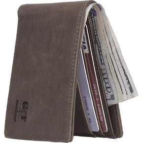 Gostwo Mens Slim Minimalist Front Pocket Wallet Genuine Leather ID Window Card Case RFID Blocking