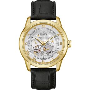 Bulova Men's Classic Sutton 4-Hand Automatic Watch, 24-Hour Sub Dial, Open Aperture, Self-Winding, Exhibition Caseback, Double Curved Mineral Crystal, Luminous Hands, 42mm