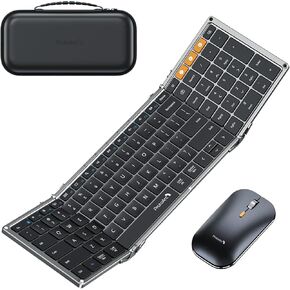 Foldable Keyboard and Mouse, ProtoArc XKM01 Folding Bluetooth Mouse Combo for Business Travel, 2.4G+Dual Bluetooth, USB-C Rechargeable, Full-Size Portable Laptop iPad Tablets
