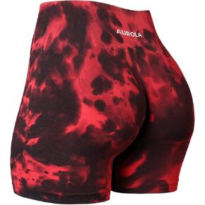 AUROLA Dream Tie Dye Workout Shorts for Women Seamless Scrunch Soft Active Shorts,Deep Red Tie Dye,M in Saudi Arabia