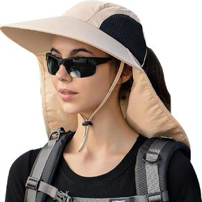 Men Women Sun Hat with Neck Flap, Wide Brim Fishing and Hiking Hats, UPF 50+ UV Protection for kayaking gardening farming