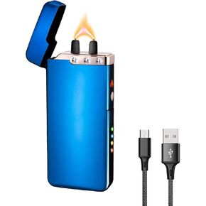 ولاعة بلازما بقوس اللهب، ولاعة كهربائية، ولاعة كهربائية قابلة لإعادة الشحن عبر USB ولاعة مقاومة للرياح ومقاومة للماء مع مؤشر بطارية LED (فضي)