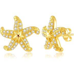 ToHeart Gold Stud Earrings Starfish Earrings Lightweight Cubic Zirconia Earrings Studs Christmas Gifts