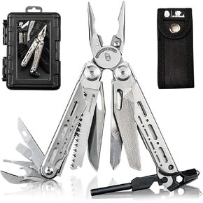 HX OUTDOORS 19 In 1 Pocket Multi Tool, Stainless Steel Multitools Pliers with Fire Starter and Glass Breaker, Folding EDC Camping Survival Tools for Men (Black)