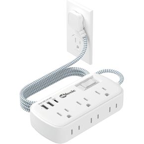 15FT Flat Extension Cord, 6 Widely Outlets with 3 USB Ports(1 USB C), Flat Plug Power Strip Surge Protector 980J, Ultra Thin Plug Outlet Extender, Mounted for Indoor, Travel, work from home essentials