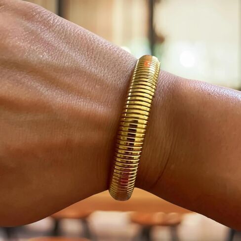 CONRAN KREMIX Gold Chunky Bangle Stretch Bracelets For Women 14K Real Gold Filled Stainless Steel Bracelet Non Tarnish Trendy Jewelry in Kuwait