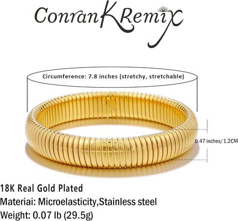 CONRAN KREMIX Gold Chunky Bangle Stretch Bracelets For Women 14K Real Gold Filled Stainless Steel Bracelet Non Tarnish Trendy Jewelry in Kuwait