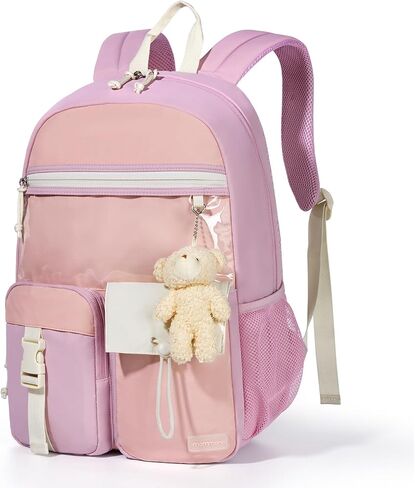 حقائب ظهر مدرسية للفتيات من mommore، حقيبة ظهر مدرسية خفيفة الوزن للأطفال من Kawaii حقيبة كتب مدرسية خفيفة الوزن للفتيات المراهقات حقيبة نهارية للسفر، باللون الوردي in Kuwait
