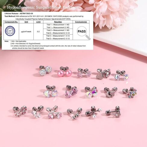 Jstyle 16 Pairs Screw Back Earrings Stud for Girls Women Surgiacl Steel 20G Tiny Cartilage Stud Earrings CZ Heart Flower Star Ball Screwback Flat Back Stud Earrings Set Multicolored in Kuwait
