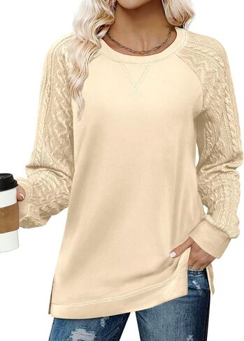 Zeagoo Womens Sweatshirts Lightweight Cable Knit Sleeve Sweaters Trendy Fall Tunic Tops in Saudi Arabia