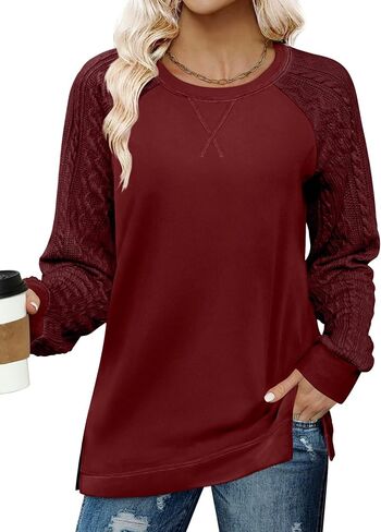 Zeagoo Womens Sweatshirts Lightweight Cable Knit Sleeve Sweaters Trendy Fall Tunic Tops in Saudi Arabia