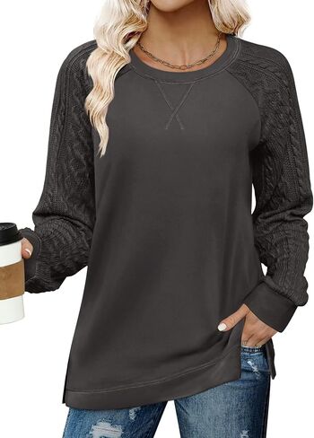 Zeagoo Womens Sweatshirts Lightweight Cable Knit Sleeve Sweaters Trendy Fall Tunic Tops in Saudi Arabia