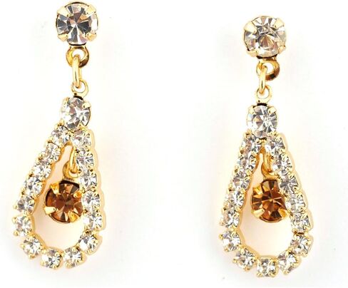 Topwholesalejewel Gold Teardrop Shape Line Necklace with Crystal Inserts & Matching Dangle Earrings Jewelry Set in Kuwait