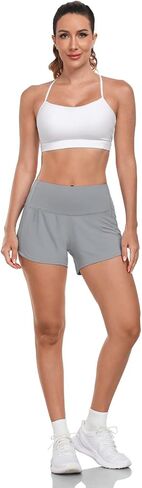 HeyNuts Focus Running Shorts for Women, High Waisted Athletic Shorts Lined Workout Shorts with Zipper Pocket 4" in Kuwait