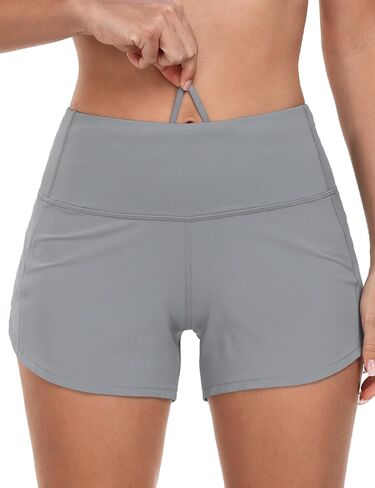 HeyNuts Focus Running Shorts for Women, High Waisted Athletic Shorts Lined Workout Shorts with Zipper Pocket 4" in Kuwait