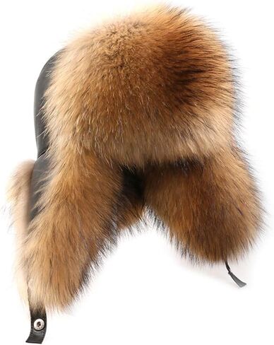 Mens Winter Sheepskin Shell Fluffy Real Hair Hat Russian Ushanka Hats in Kuwait