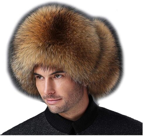Mens Winter Sheepskin Shell Fluffy Real Hair Hat Russian Ushanka Hats in Kuwait