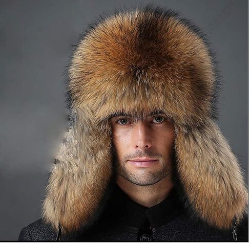 Mens Winter Sheepskin Shell Fluffy Real Hair Hat Russian Ushanka Hats in Kuwait