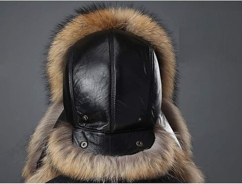 Mens Winter Sheepskin Shell Fluffy Real Hair Hat Russian Ushanka Hats in Kuwait