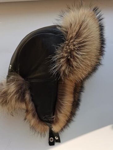 Mens Winter Sheepskin Shell Fluffy Real Hair Hat Russian Ushanka Hats in Kuwait