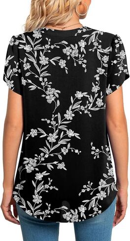 Anyhold Women's Summer Dressy Chiffon Blouse Notch V Neck Petal Sleeve Tops Loose Casual Cute Shirts for Work in Kuwait