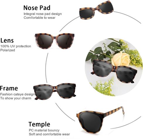 نظارات شمسية LVIOE Cat Eyes للنساء، نظارات كلاسيكية مستقطبة كبيرة الحجم لقيادة الصيد - حماية 100% من الأشعة فوق البنفسجية in Kuwait